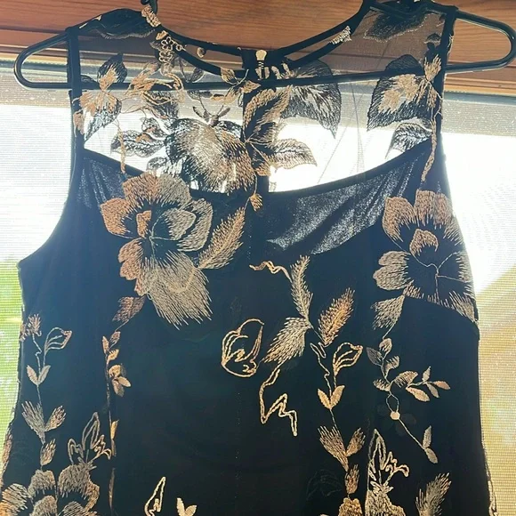 Calvin Klein Black and Gold Embroidered Sheath Dress
